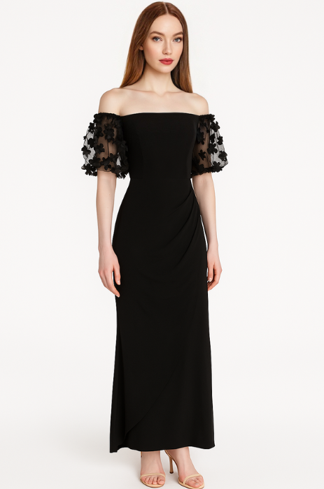 Petal sleeves stretch gown