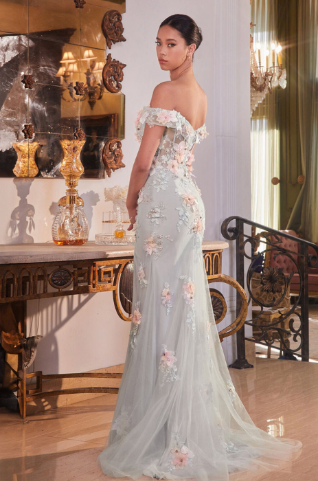 Floral corset boned bodice gown