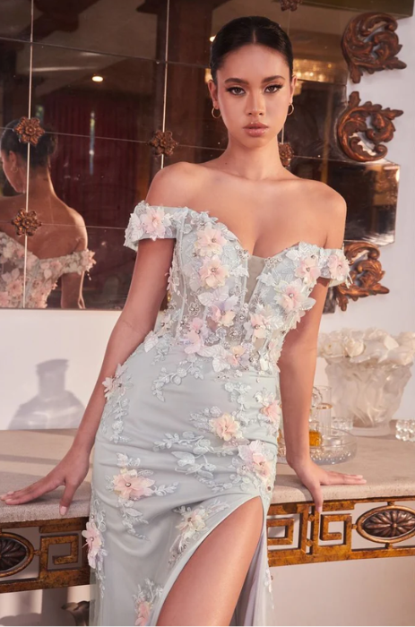 Floral corset boned bodice gown