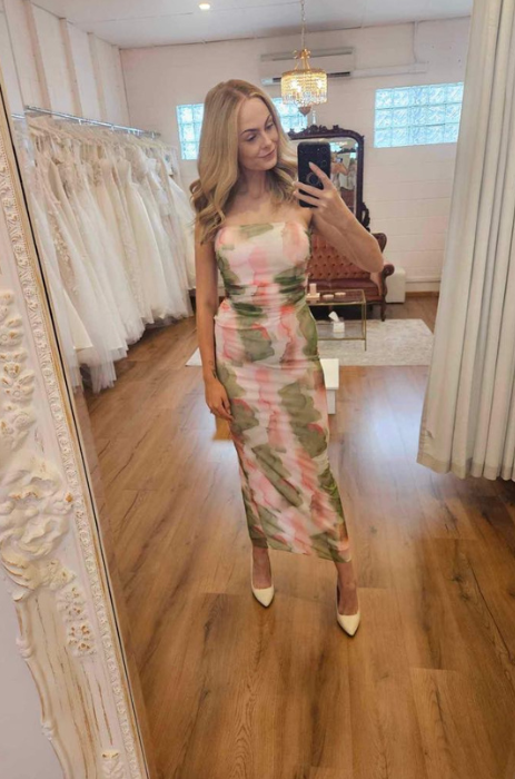 Watercolour strapless dress