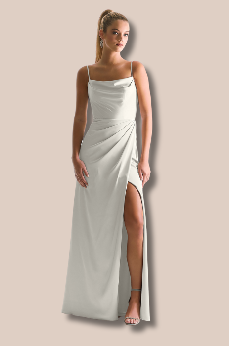 Cowl neck luxe satin dress