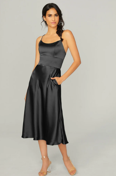 Satin midi tie back dress