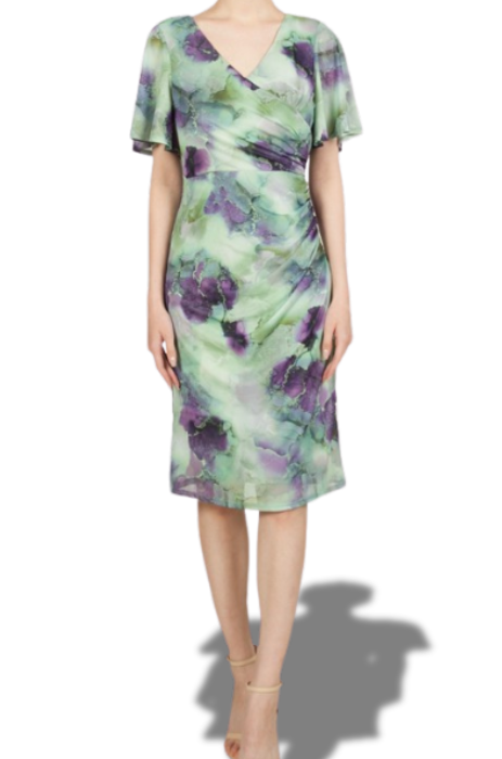 Marbled print v-neck dress