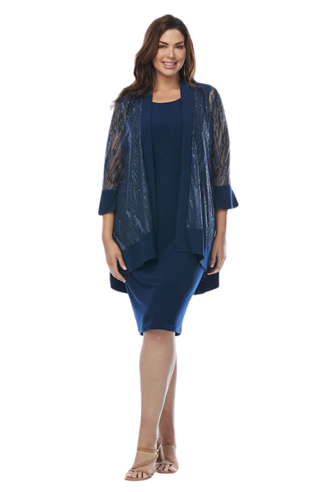 Stretch jersey dress with lace jacket