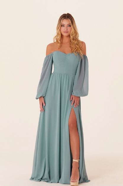 Chiffon bishop sleeve bridesmaid dress - SPECIAL ORDER ONLY