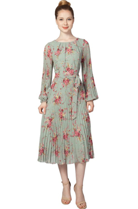 Pleated floral knee length dress