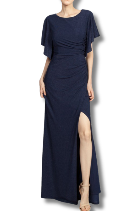 Lurex stretch flutter sleeve dress