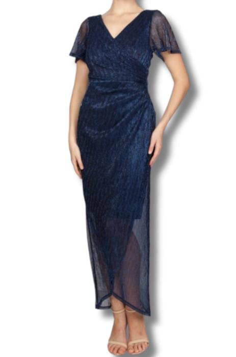 Navy plisse tiered midi dress