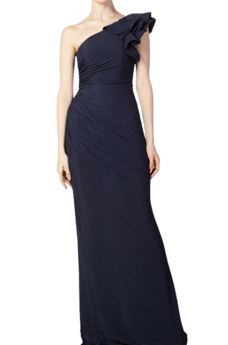 Structured flounced one shoulder dress