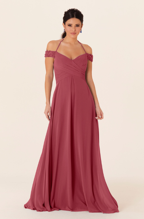 Tied halter chiffon bridesmaid dress