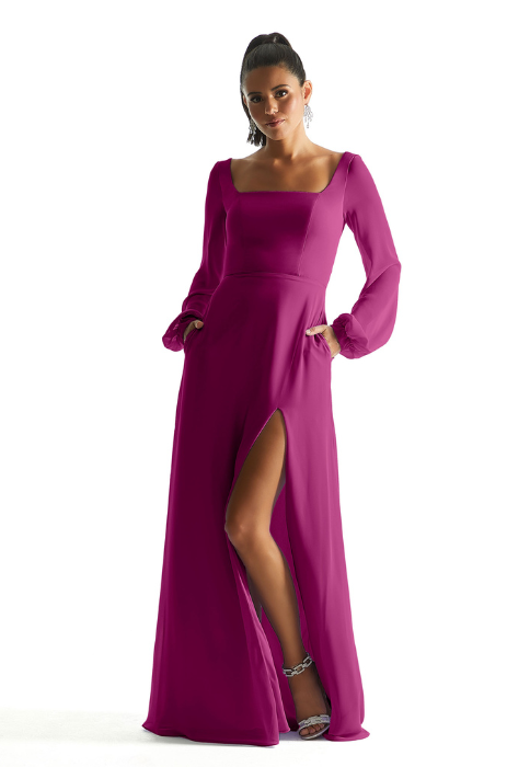 Square neck chiffon bridesmaid dress