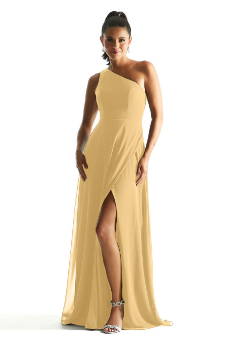 One shoulder chiffon gown