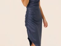 Asymmetric midi satin bridesmaid dress