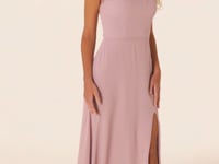 Chiffon bridesmaid dress with leaf applique