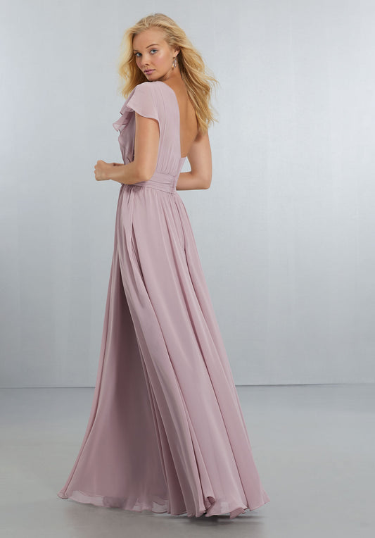 One shoulder chiffon dress by Morilee
