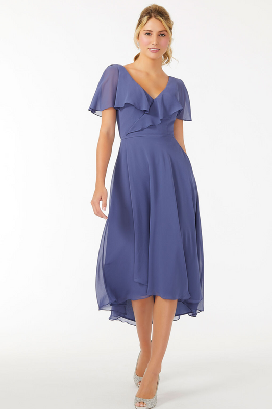 Midi flutter sleeve chiffon dress by Morilee