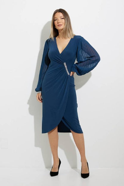 Joseph Ribkoff pleated chiffon sleeve dress