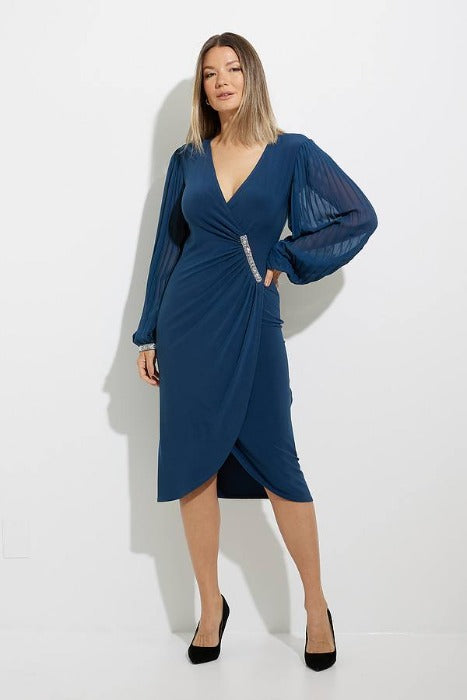 Joseph Ribkoff pleated chiffon sleeve dress
