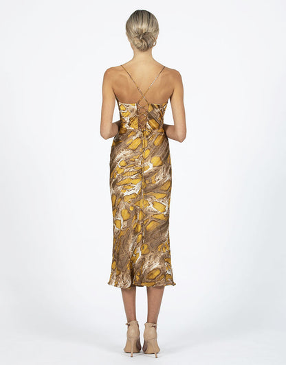 Bariano serpent tie back bias dress