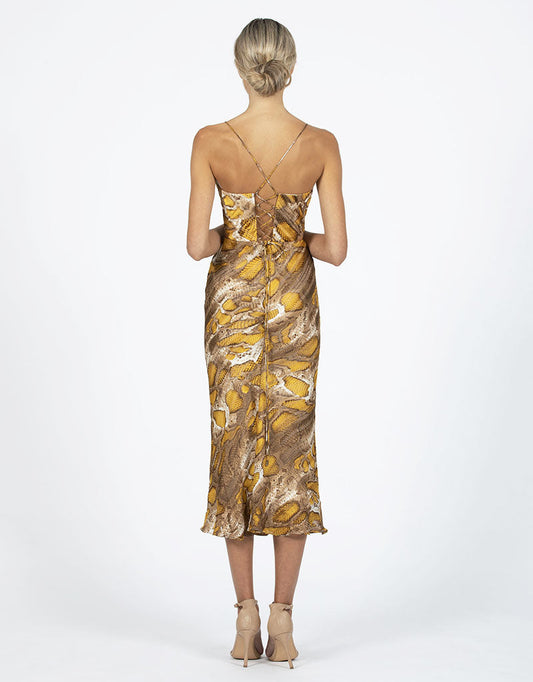 Bariano serpent tie back bias dress