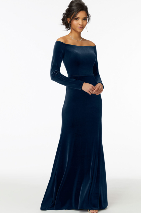 Off the shoulder velvet long sleeve dress