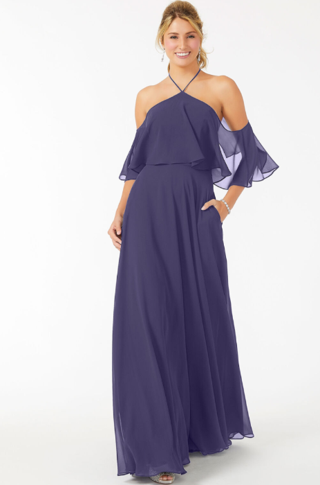 Halter neck cold shoulder chiffon dress