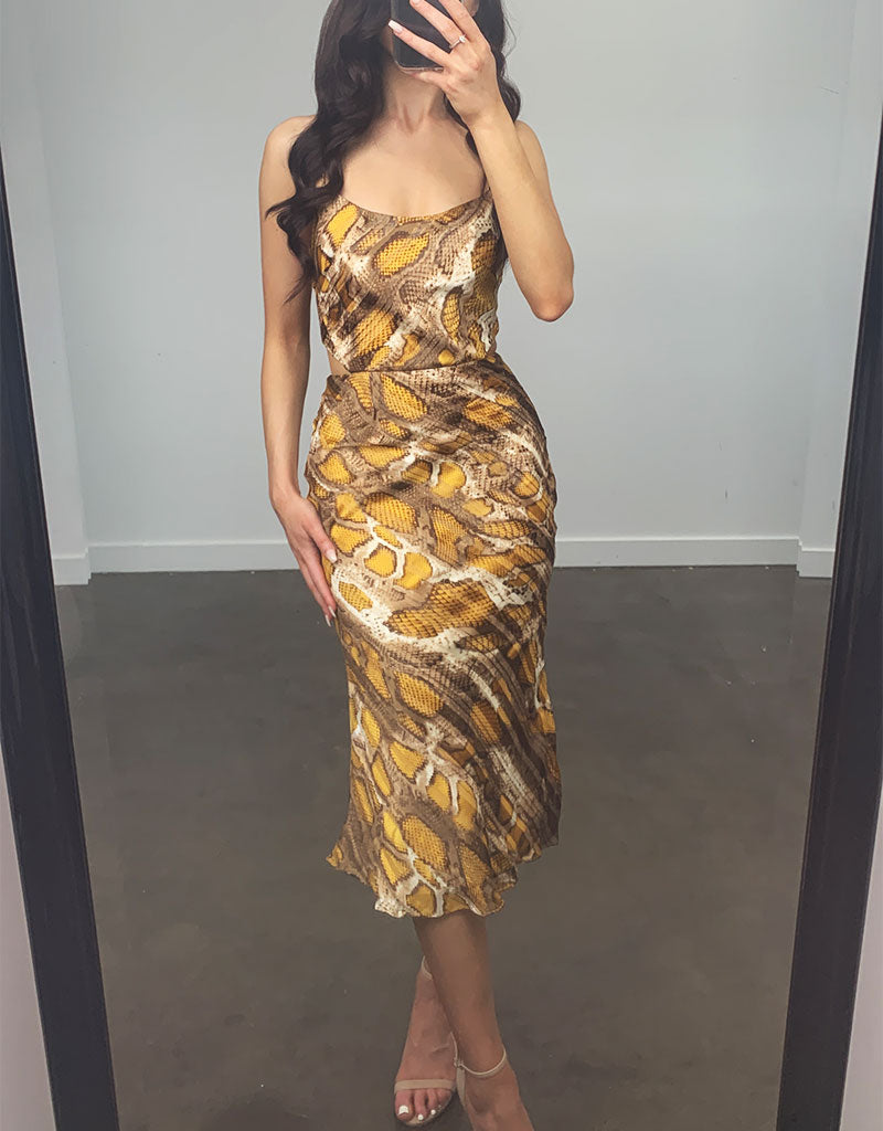 Bariano serpent tie back bias dress