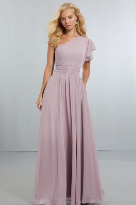One shoulder chiffon dress by Morilee