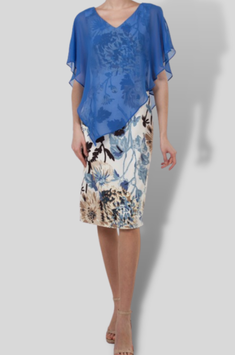 Miss Anne floral chiffon cape dress